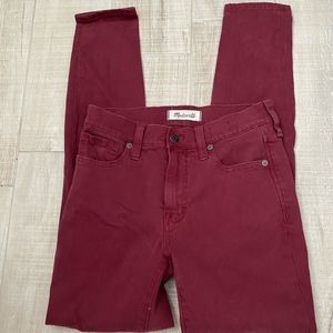 Madewell Sz 24 9” High Riser Skinny Maroon Jeans